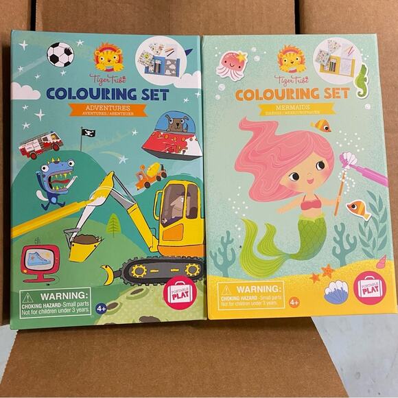 2pc lot Tiger Tribe Coloring Set Adventure & Mermaid Take Along Travel Art Kit - Picture 10 of 10